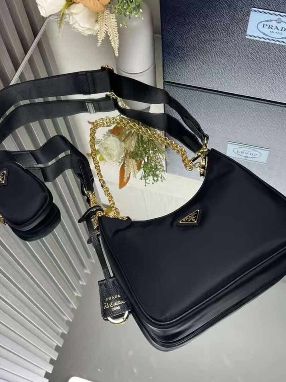 Prada Black Nylon Shoulder Bag with Gold Hardware - Picture 2 of 3